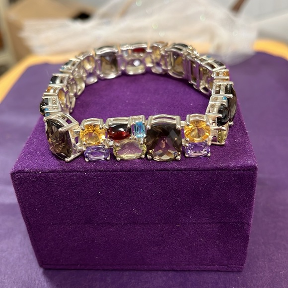 Beautiful 825 Sterling Silver 110 Carets Multicolored Gemstone Bracelet 7 1/4 - Picture 5 of 6